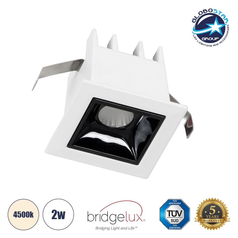 GLOBOSTAR® LUMINAR 60314 Χωνευτό Downlight Σποτ LED 2W 280lm 36° AC 220-240V IP20 Φυσικό Λευκό 4500K - Osram SMD Chip & TÜV SÜD Driver - Λευκό & Μαύρο Ματ - Μ4.3 x Π4.3 x Υ4.5cm - Q3.5 x 3.5cm - 5 Χρόνια Εγγύηση